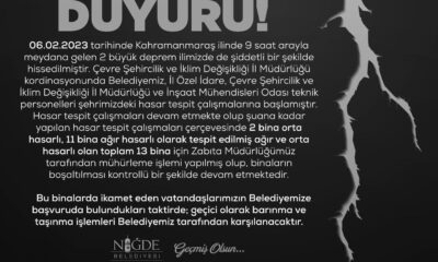NİĞDE BELEDİYESİNDEN DUYURU