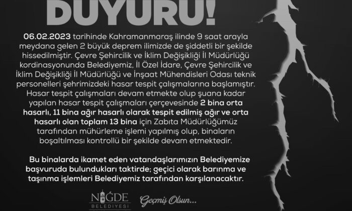NİĞDE BELEDİYESİNDEN DUYURU