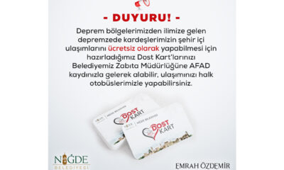 Niğde’de Depremzedelere Ücretsiz Ulaşım