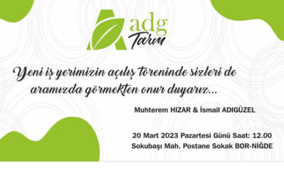 ADG Tarım açılıyor