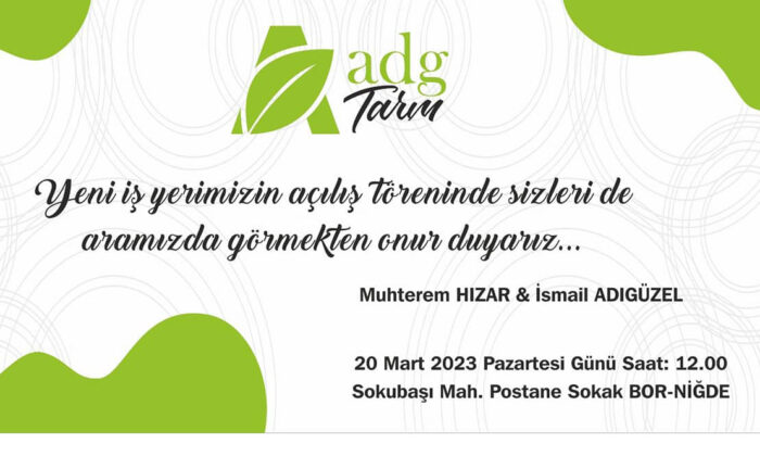 ADG Tarım açılıyor