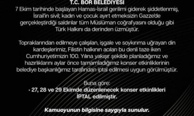 Bor Belediyesi Cumhuriyetin 100. Yılı konserlerini iptal etti