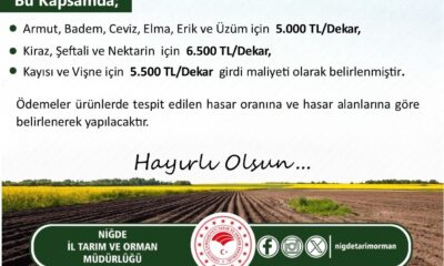 NİĞDE’DE ZİRAİ DON ZARARI GÖREN ÇİFTÇİLERE DEVLET DESTEĞİ
